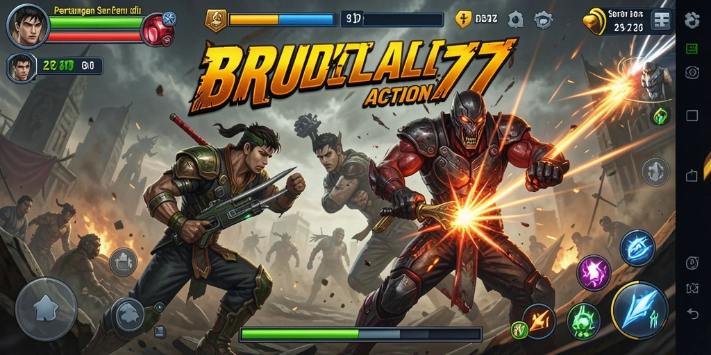 Gameplay mendebarkan dalam BRUTAL77 dengan pertarungan seru.