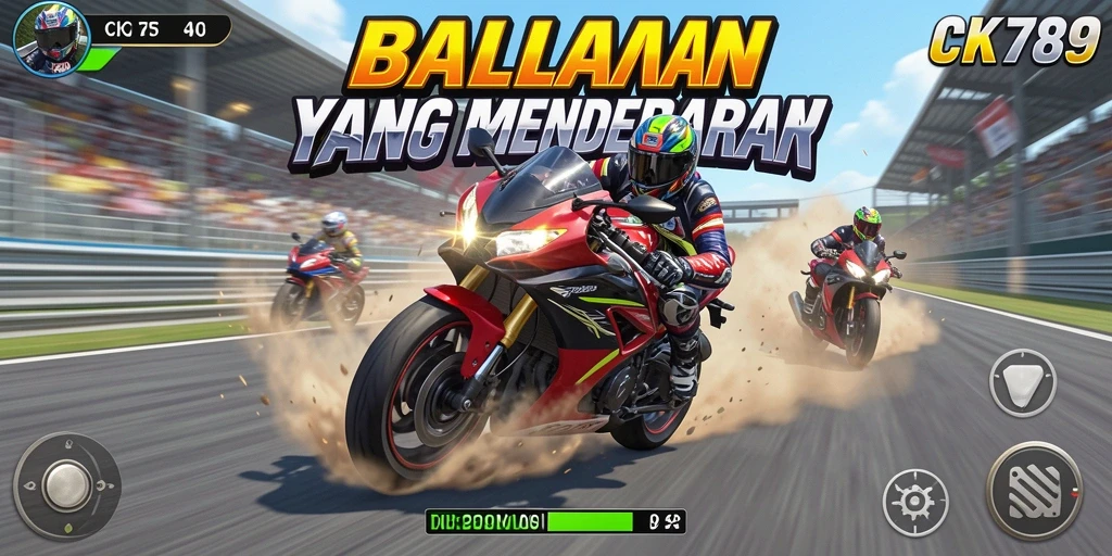 Tampilan gameplay CK789 yang penuh aksi dan balapan motor seru.
