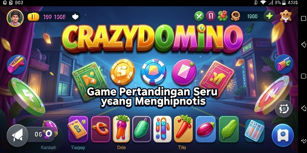 Gameplay seru CRAZYDOMINO dengan domino berwarna-warni.