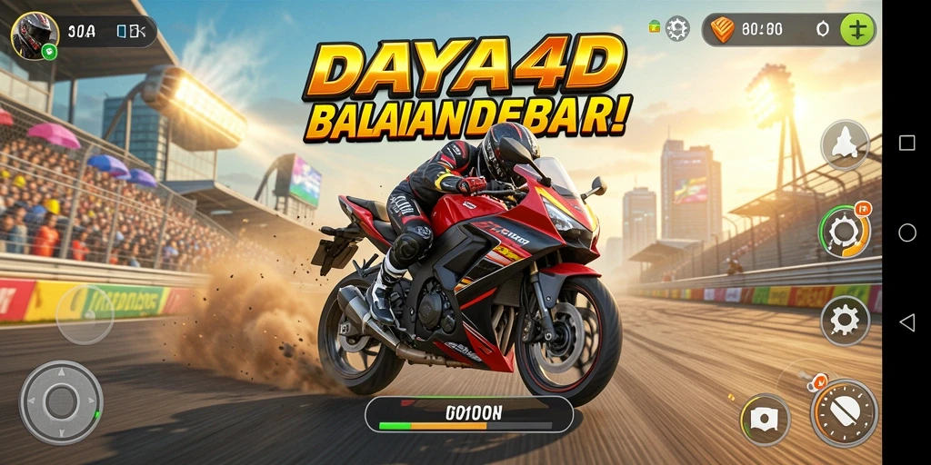 Screenshot dari gameplay DAYA4D yang menampilkan aksi balap motor yang seru.
