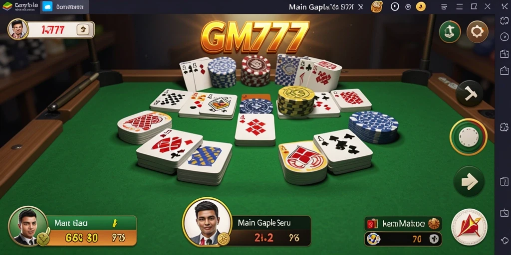 Screenshot utama GM777 menampilkan gameplay Gaple yang seru dan interaktif.