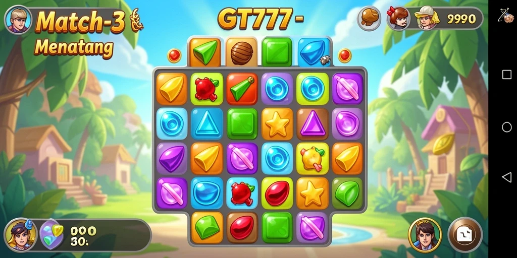 Screenshot gameplay GT777 yang menunjukkan aksi seru Match-3.