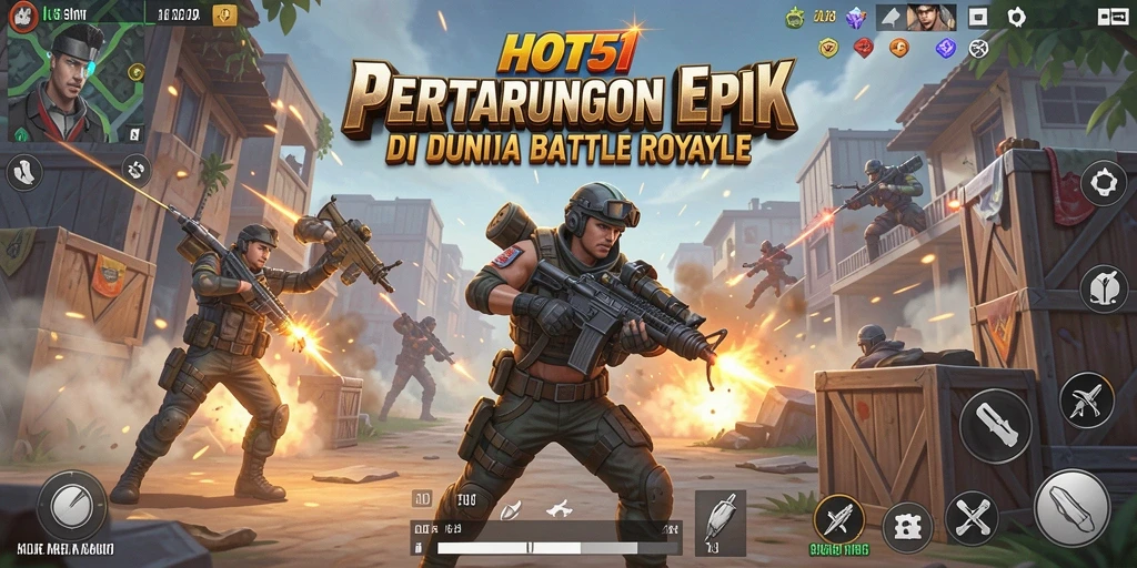 Tangkapan layar HOT51 menampilkan aksi pertempuran seru di dunia Battle Royale.