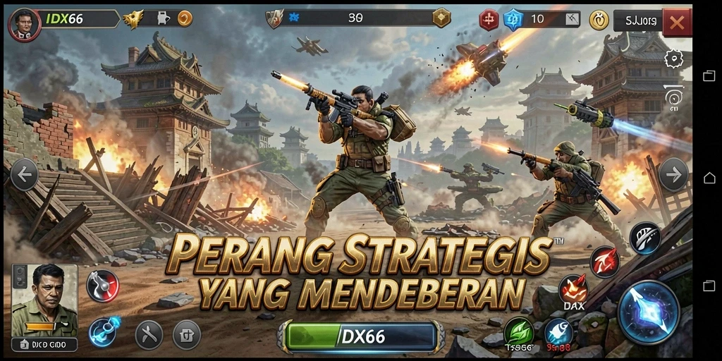 Screenshot utama gameplay menunjukkan aksi strategi yang mendebarkan.