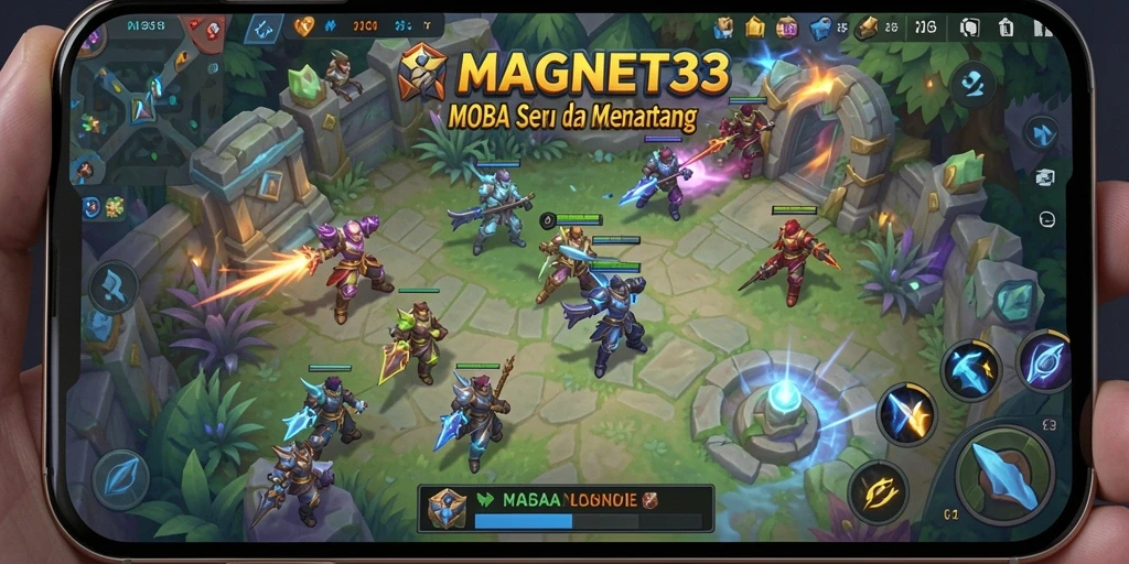 Tampilan seru gameplay <strong>MAGNET33</strong> dalam pertempuran MOBA.