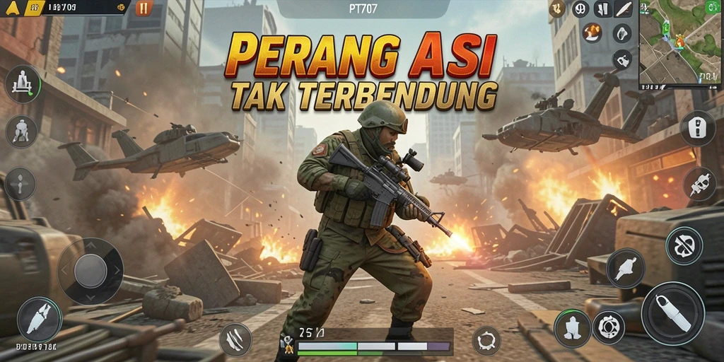 Tangkapan layar utama PT707 menampilkan aksi seru dalam permainan.