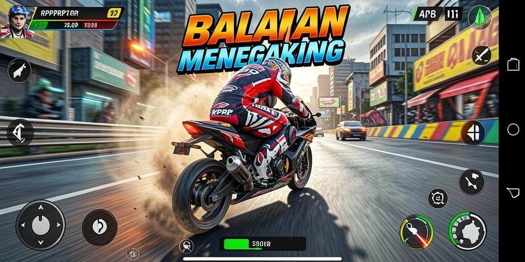 Tampilan gameplay RPRPRP dengan aksi balapan motor seru.