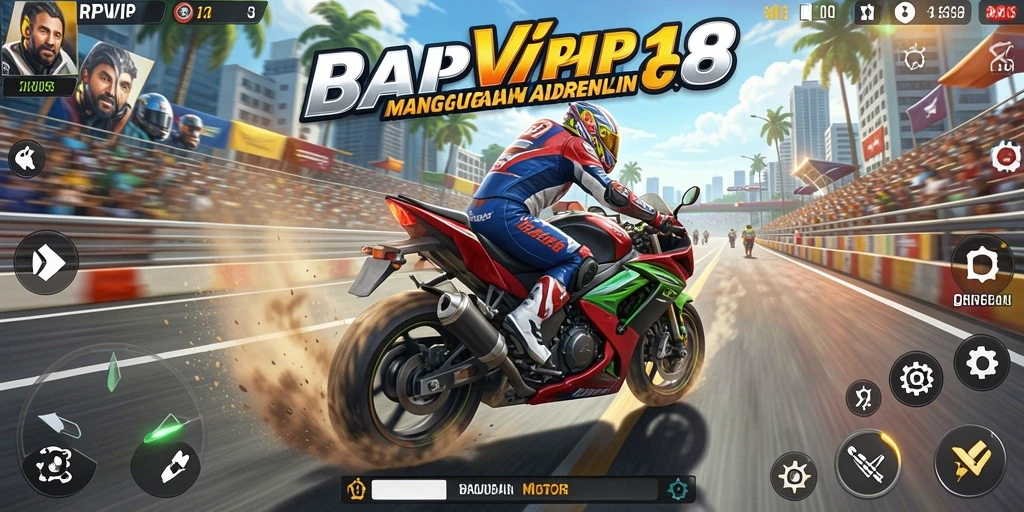 Gameplay RPVIP8 yang mendebarkan dengan trek balap yang beragam.
