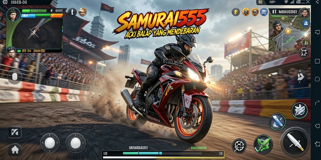 Screenshot menampilkan aksi balap mendebarkan dalam SAMURAI555.