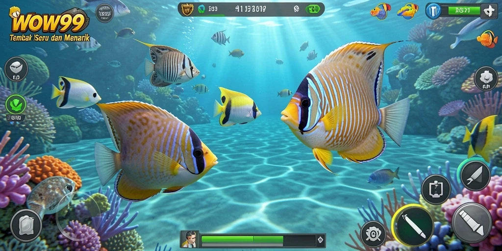 Gameplay WOW99 yang seru dengan ikan berwarna-warni.